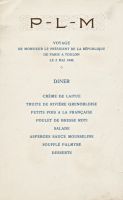 Dîner du 02 mai 1930 Voyage de M. le Président de la République de Paris à Toulon P-L-M